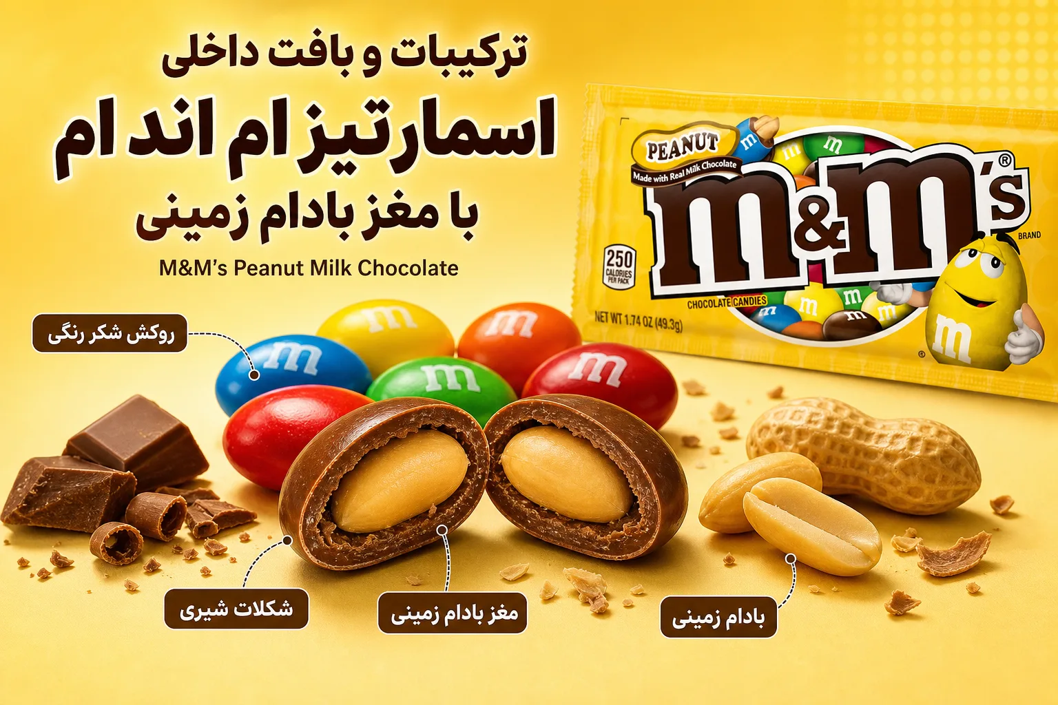 اسمارتیز ام اند ام Milk Chocolate با مغز بادام زمینی | تصویر اول اسمارتیز ام اند ام Milk Chocolate با مغز بادام زمینی؛ نمای تبلیغاتی اول