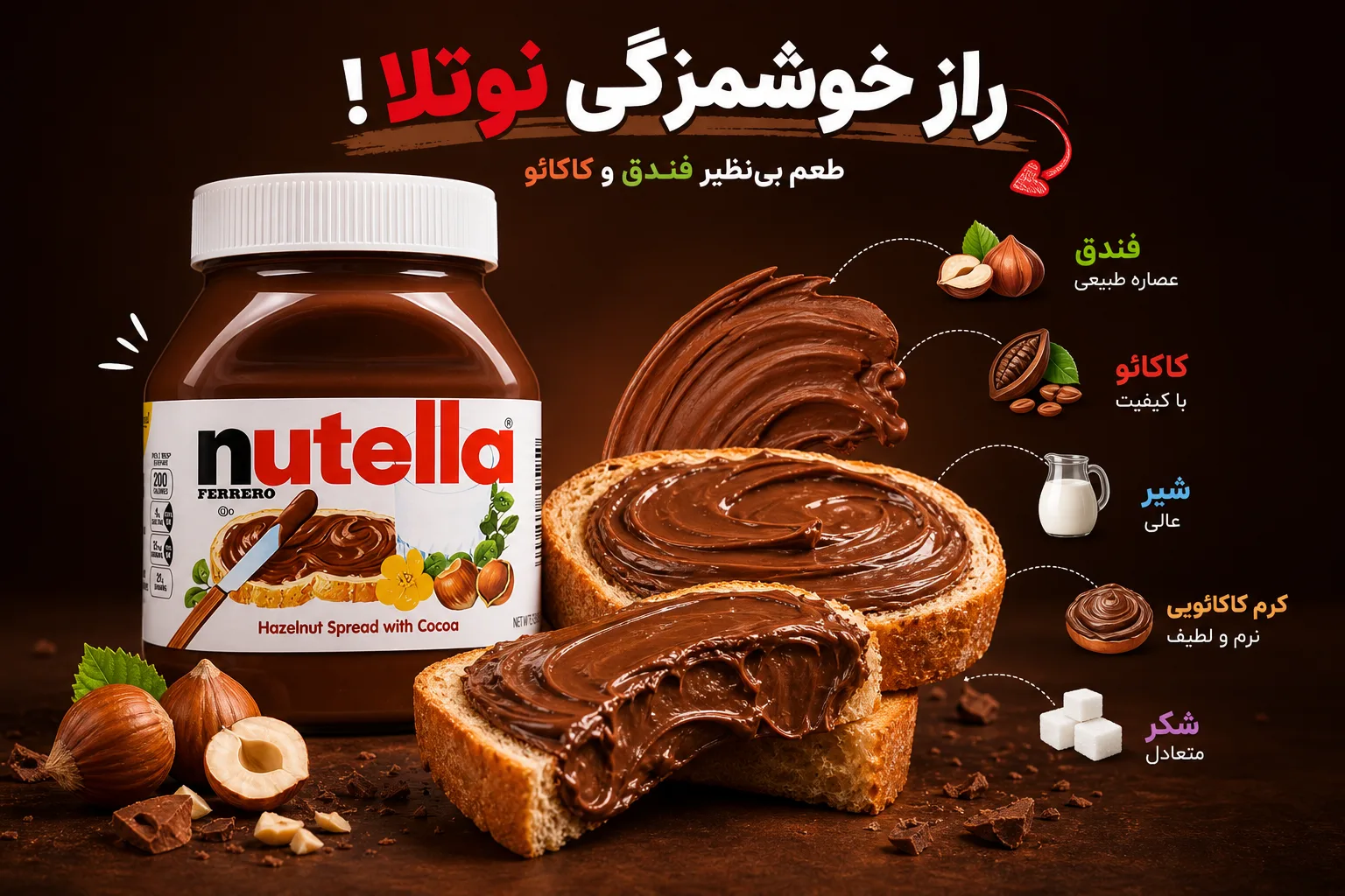 شکلات مایع فندقی نوتلا Nutella | تصویر اول شکلات مایع فندقی نوتلا Nutella؛ نمای تبلیغاتی اول